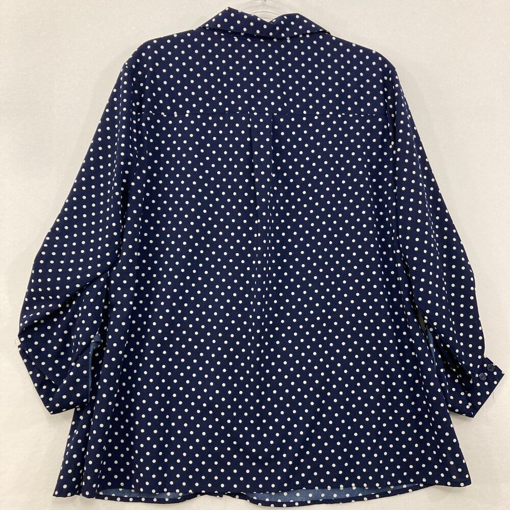 Notations Navy Blue Polka Dot, Lightweight, poly SOFT drape Shirt. Like NEW! - Picture 10 of 11